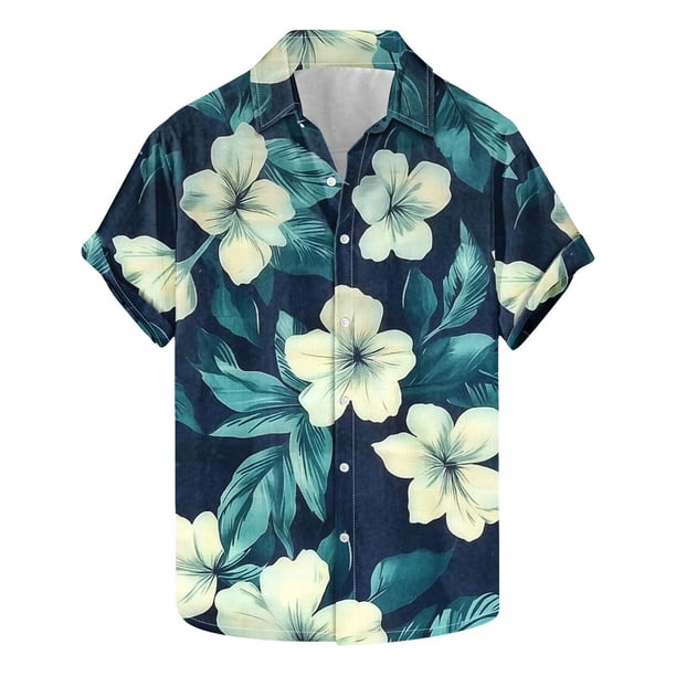 Camisas de Manga Larga para Hombres Moda Casual Floral Estampado Hawaiano Solapa Botón Superior, Ligero para Primavera Verano