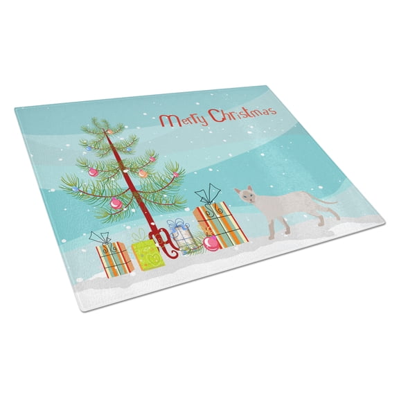 Carolines Treasures CK4727LCB Thai Lilac Cat Merry Christmas Glass Cutting Board Large, 12H x 16W, multicolor
