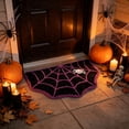 thumbnail image 4 of Linnome Halloween Web Floor Mat, Dirt Absorbent Crystal Velvet Bathroom Rug, Non-Slip Indoor Entrance Decoration Door Mat for Home Kitchen Bedroom-Purple and Orange Spooky Spiderweb Decor, 4 of 6