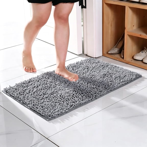 Dark Gray Chenille Door Mat, Soft Microfiber Indoor Rug for Entryway, Bathroom, Bedroom and Pet Area, Available in 19x 30 in