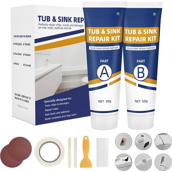 Tub Repair Kit White, Fiberglass Shower tub and Porcelain Sink Repair Kit, , Enamel, Ceramics Tile Toilet and Shower Bath Repair Kit, Repair Cracks, Fragments, Holes and pits