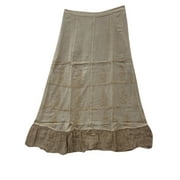 Mogul Womens Stonewashed Long Skirt Beige Embroidered Rayon Flirty Skirt
