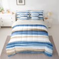 thumbnail image 2 of Manfei Girly Blue Stripes Bedding Comforter Set 7 Pieces for Adult, Oil Printing Artwork Full Bedding Set, Abstract Ombre Reversible Fitted Sheet Flat Sheet, Breathable Home Decor, 2 of 7