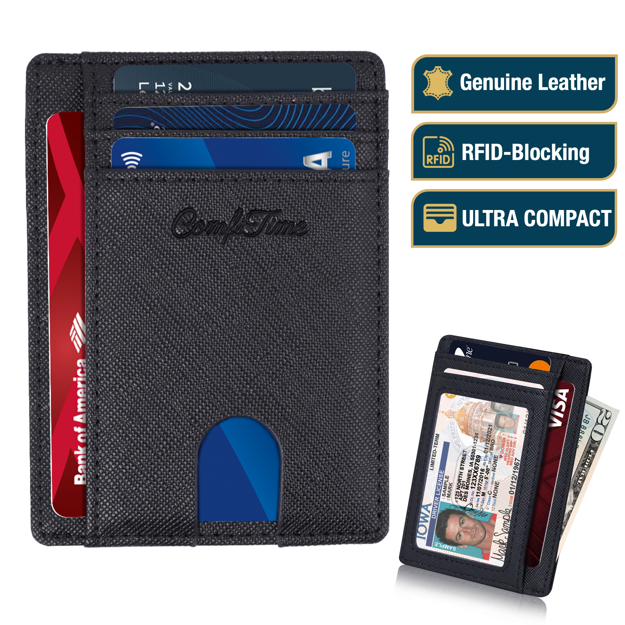ComfiTime Minimalist RFID Slim Wallet, Black