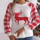 thumbnail image 4 of Suéter de cuello redondo para mujer, estampado navideño, cuello redondo, manga larga, suéter de punto, blusa para mujer, blusa de poliéster, 4 of 7