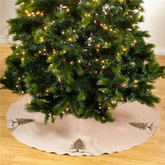 SARO 1025.GL72R 72 in. Round Gold Beaded Christmas Tree Skirt