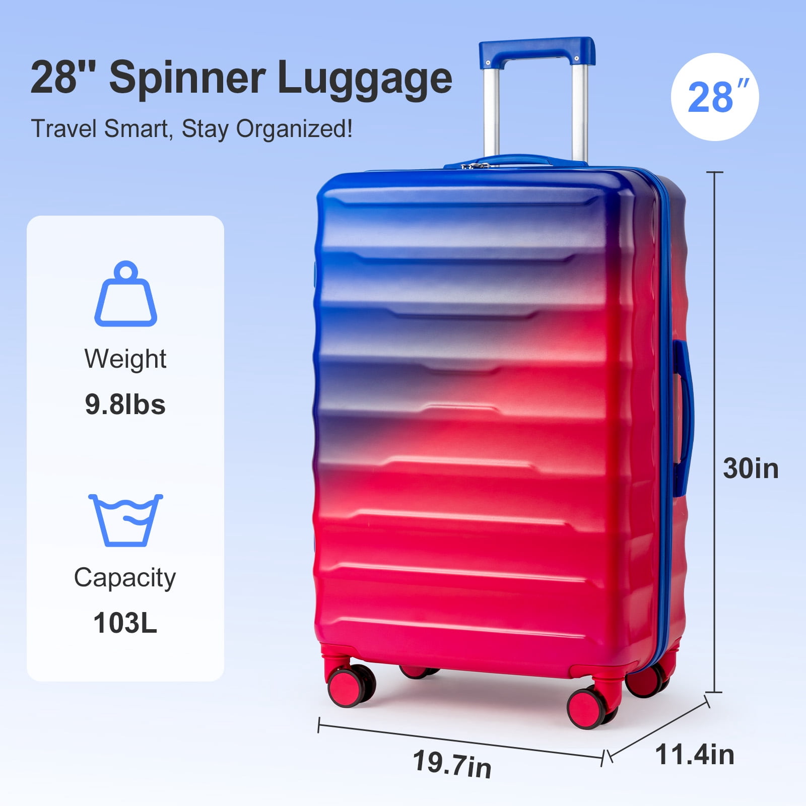 Zimtown 28” Hardside Spinner Luggage with TSA Lock, Lightweight Durable Suitcase for Travel, Blue Red