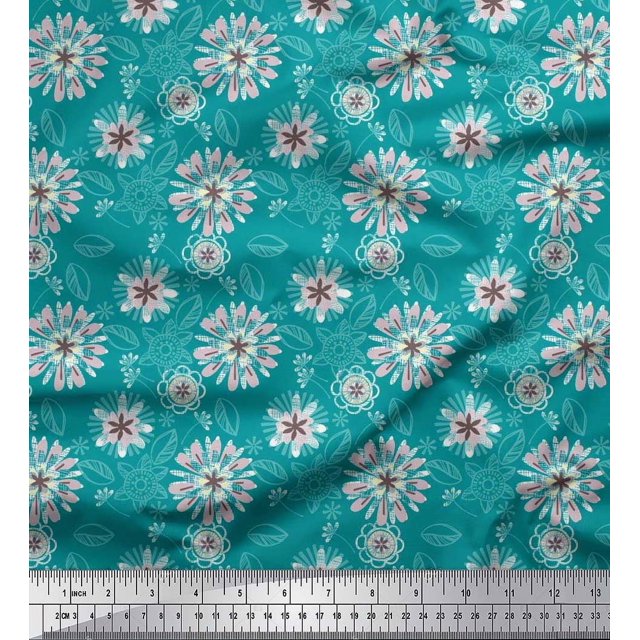 Soimoi Crepe Silk Fabric Artistic Floral Print Sewing Fabric Yard 42 Inch Wide