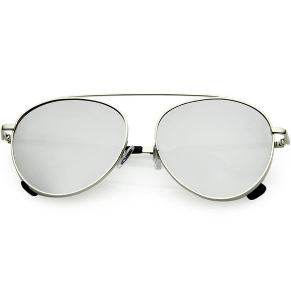 Oversize Round Aviator Sunglasses Metal Brow Bar Colored Mirror Lens 60mm (Silver / Silver Mirror)