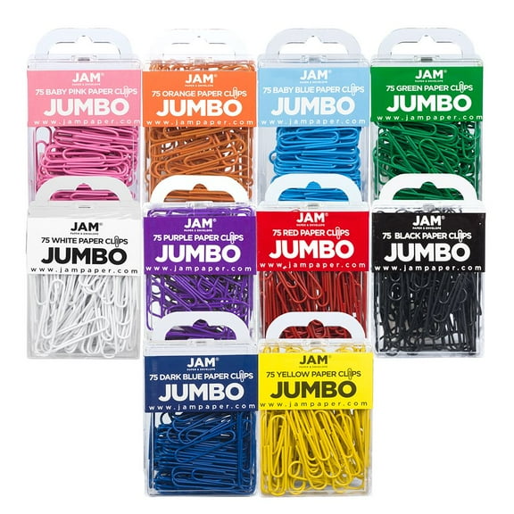 JAM Paper Jumbo Paper Clips, 10 Packs of 75, Assorted Colors, Large