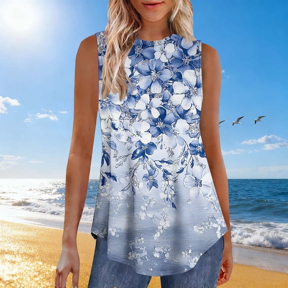ICHUANYI Womens Tank Tops Loose Fit Casual Sleeveless Tops Non-Positioned Print Trendy Summer Tops Clothes Outfits