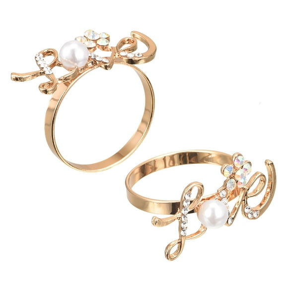 Uxcell Napkin Rings, 2 Pack 38mm Inner Diameter Love Letter Napkin Buckles, Gold Tone
