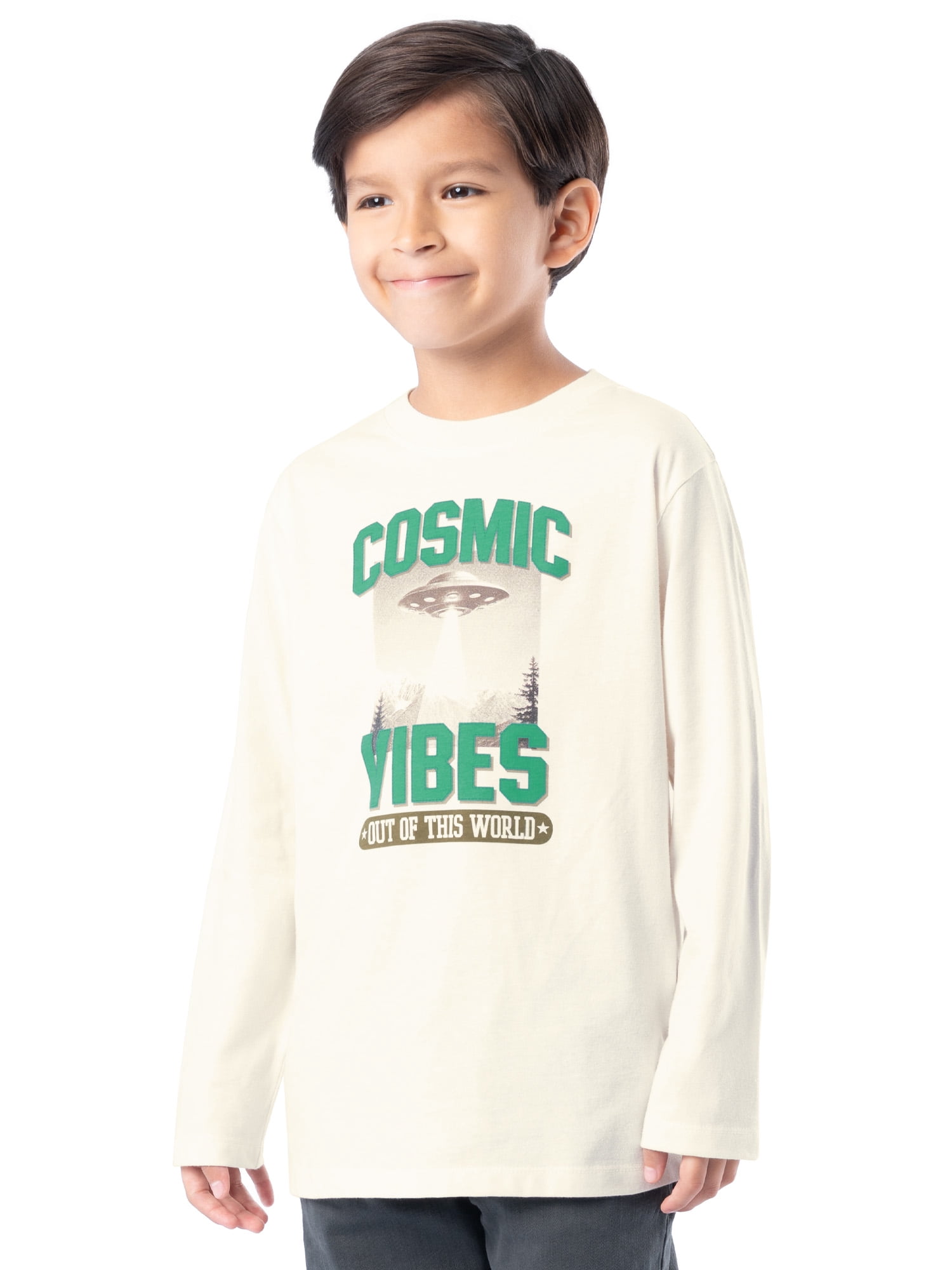 Wonder Nation Boy's Long Sleeve Elevated Graphic T-Shirt, Sizes 4-18 & Husky