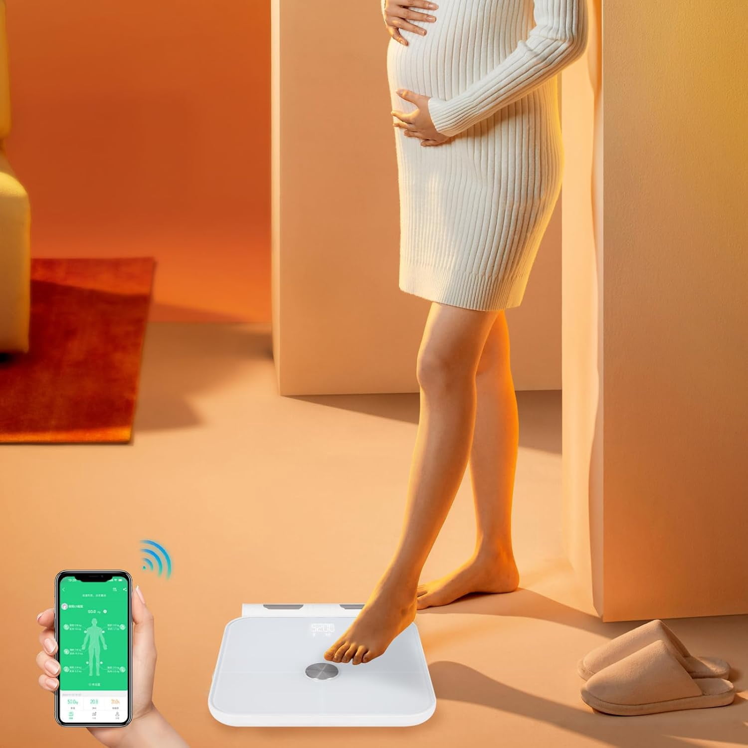 Modern Intelligent Electronic Scale 8 Eletrode Body Scale, Tempered Glass Digital Body Weight Bathroom Scale for Adults and Kids & Seniors - White