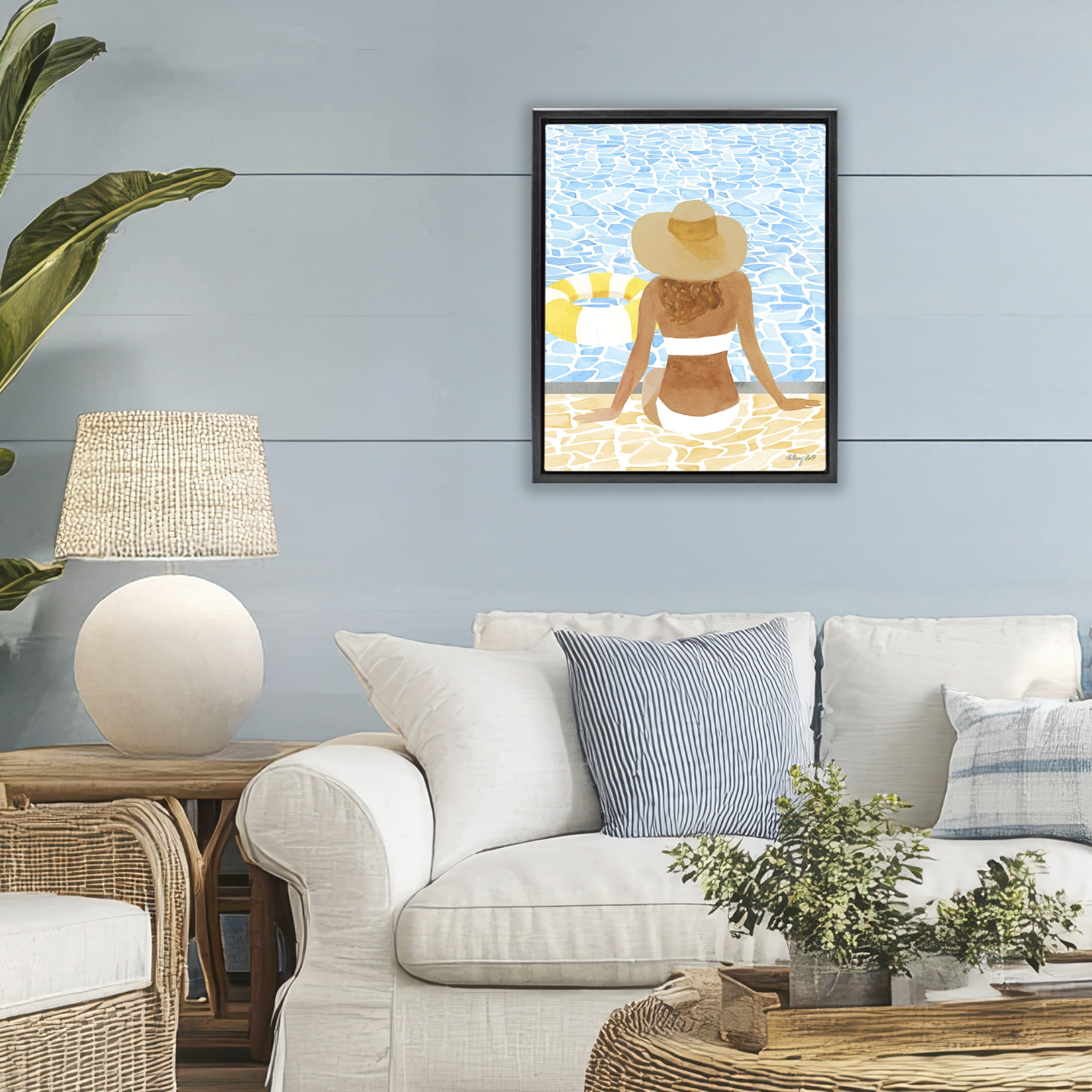 Stupell Industries Summer Poolside Chill Black Framed Floater Canvas Wall Art, design by Hillary Holt