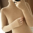thumbnail image 4 of SEAOPEN Women's Turtleneck Knit Pullover Long Sleeve Casual Oversized Curved Hemline Sweater Tops Gold,XL, 4 of 4
