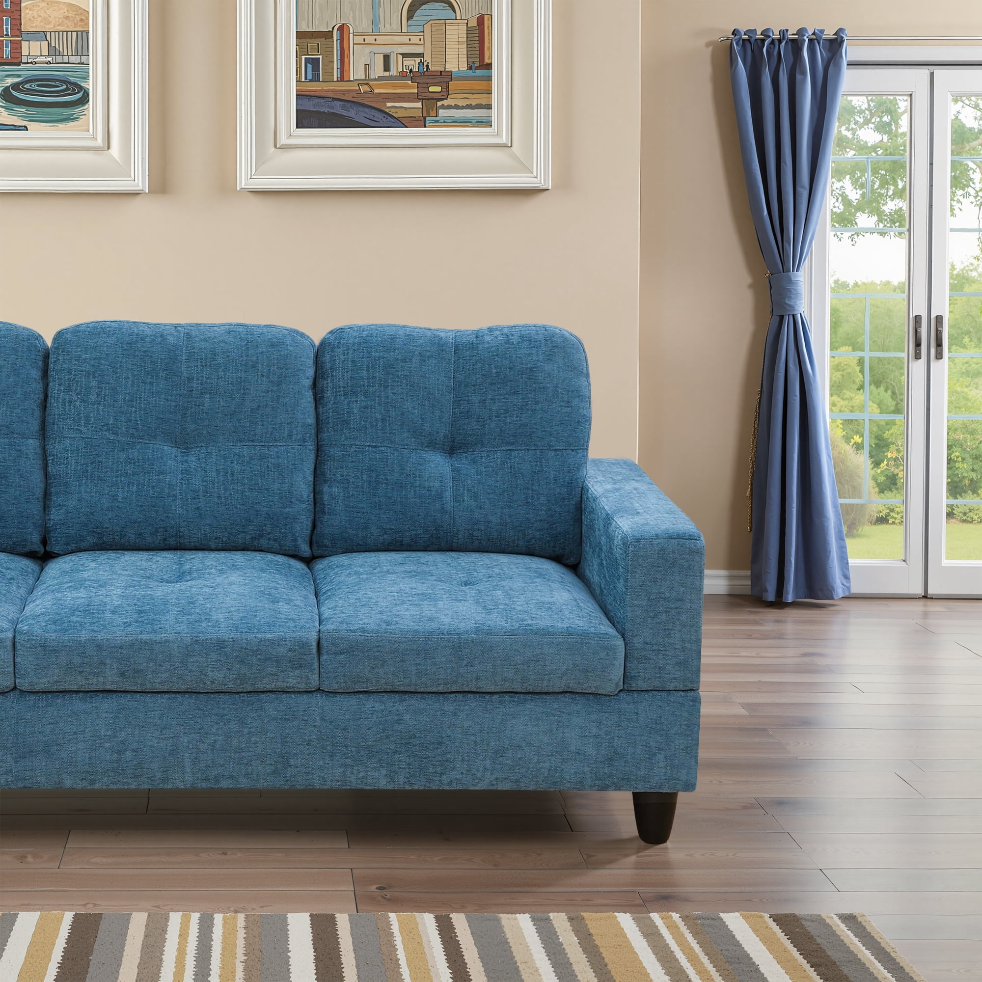 MAYEERTY Flannel 3-Piece Couch Living Room Sofa Set，Blue