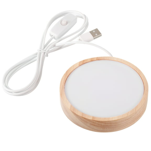 Uxcell 4" Wooden LED Light Base Wood Light Display Base Stand Lighting with Switch for Crystal Glass Warm White