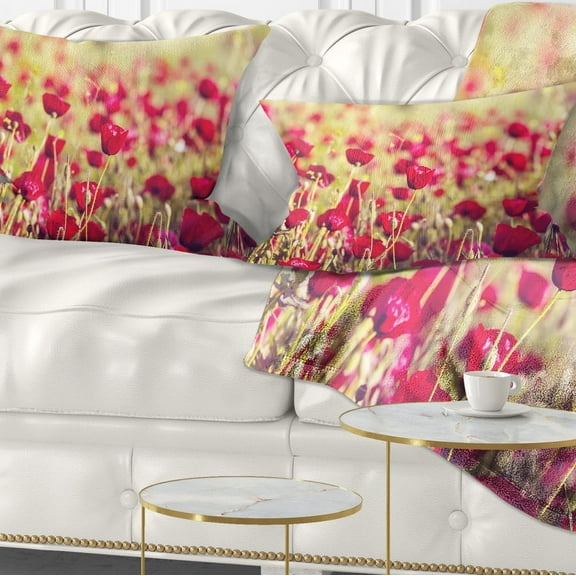 Designart Fantastic View of Wild Poppy Flowers - Flower Throw Pillow - 12x20
