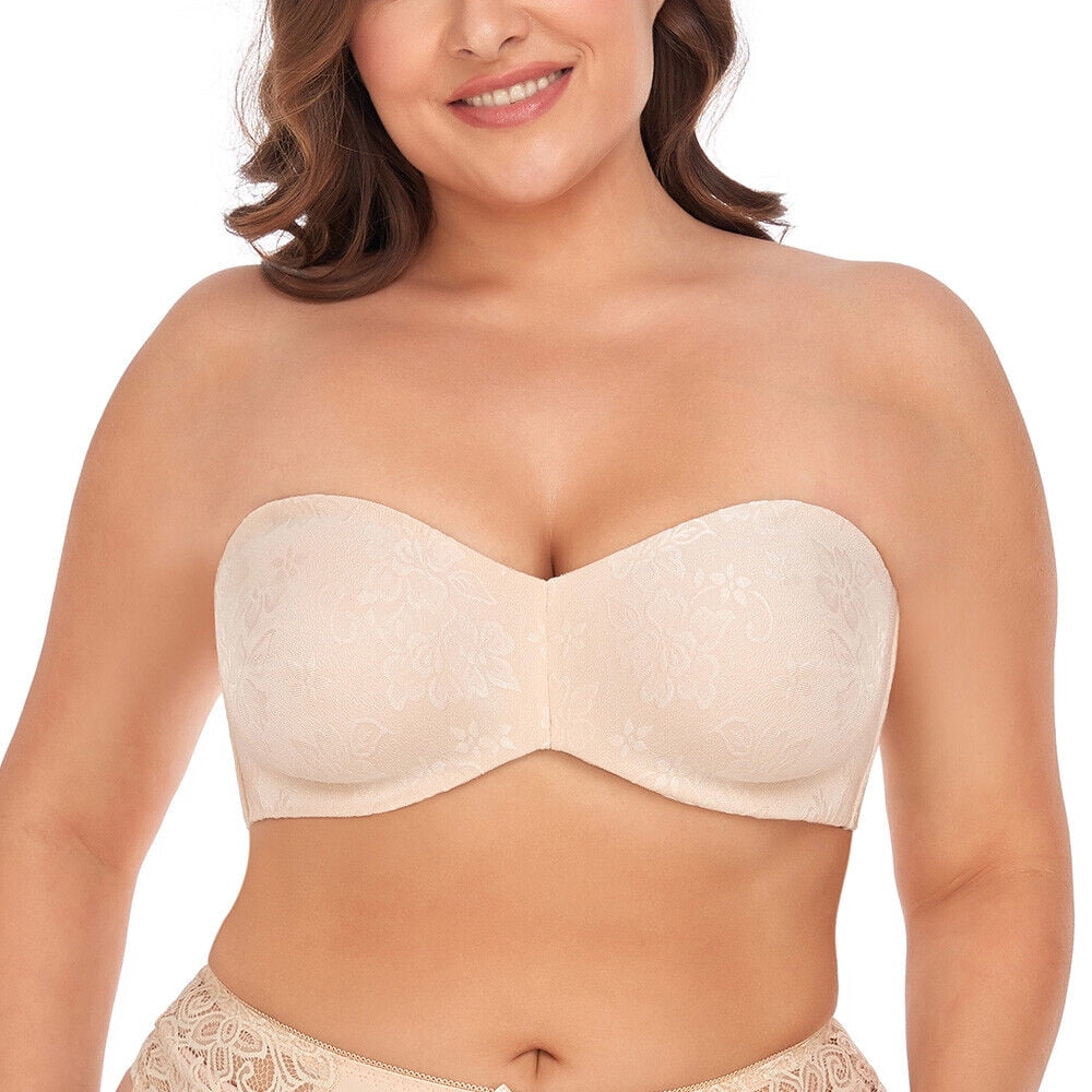 Smooth Bandeau Bra Seamless Comfort Underwire Silicone-Free Plus Size  Strapless Bras for Women Full Coverage A-DD E F G