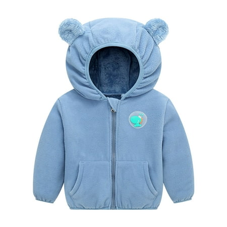 

Odeerbi Toddler Winter Coat Kids Boys Girls Outerwear Jackets Baby Fashion Cute Solid Color Keep Warm Zipper Bear Ear Hooded Jacket Coat Blue