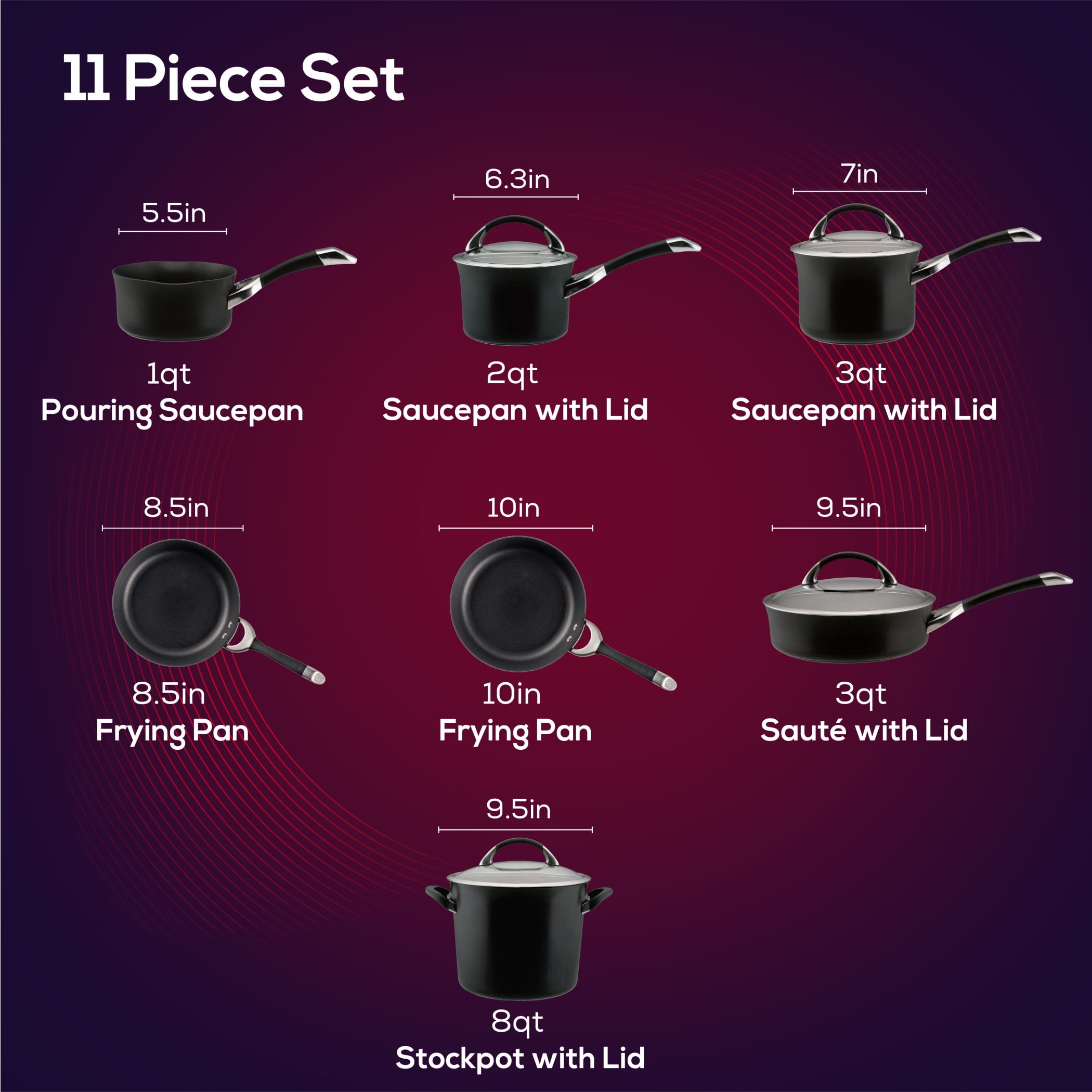 Circulon® Symmetry 3-pc. Nonstick Cookware Set, Color: Black