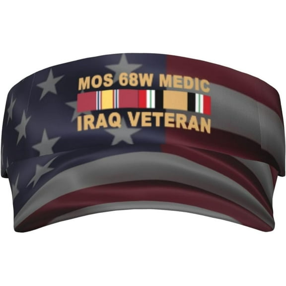 US Army MOS 68W Medic Iraq War Veteran Visor Hats Novelty Adjustable Sport Sun Visor Cap Empty Top Baseball Hat for Men and Women