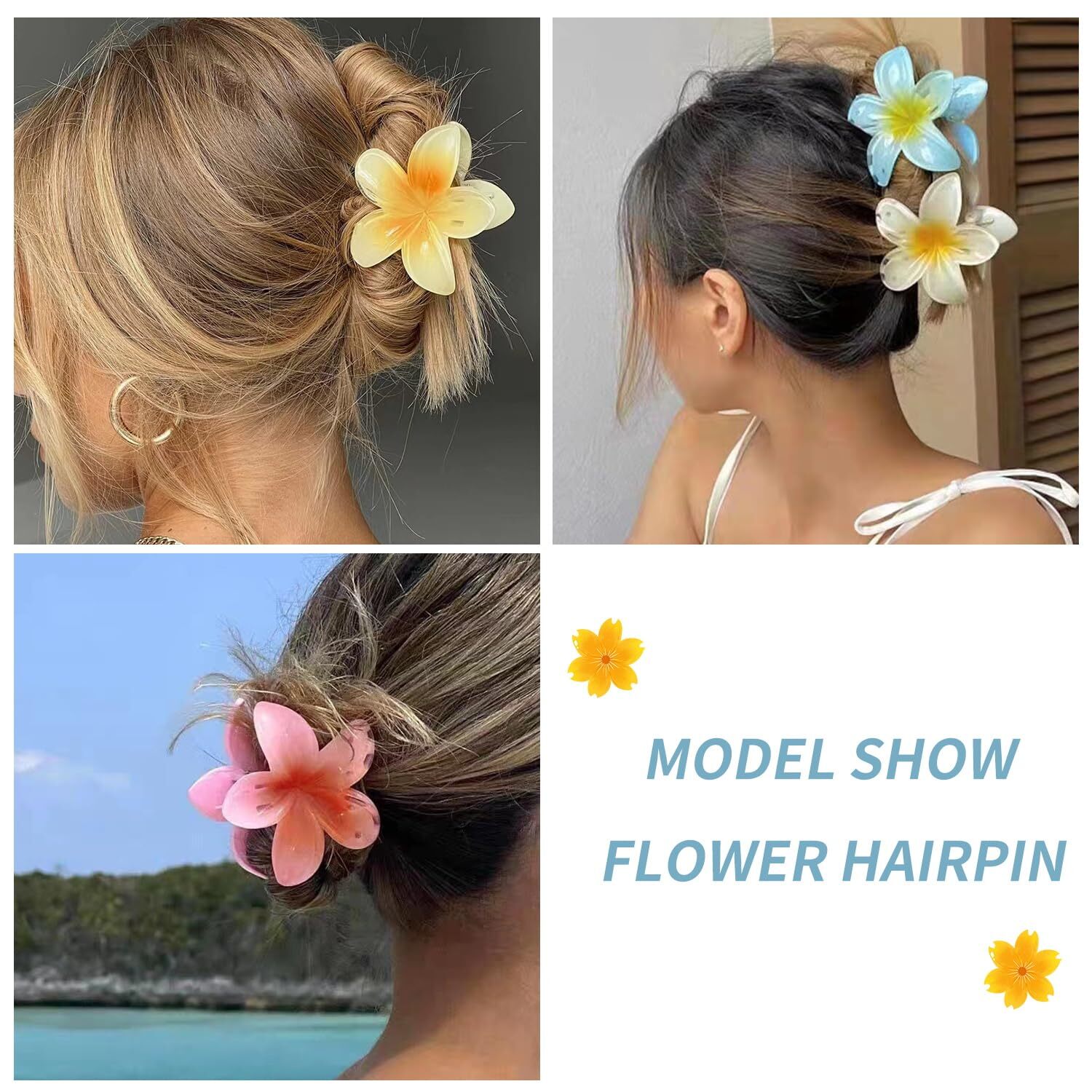 4 PCS Hawaiian Flower Hair Clips for Women: Flower Claw Clips for Thick Thin Hair - Plumeria Hair Clip for Girls Beach Tropical Hair Accessories Gifts, Style 2
