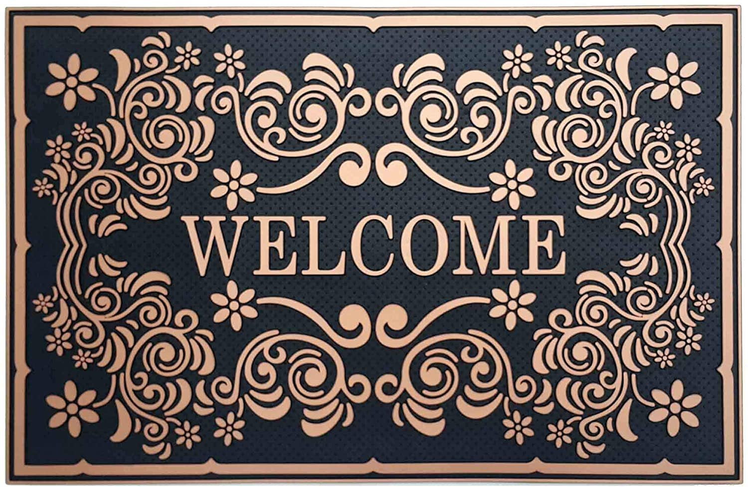 J&V TEXTILES Original Durable Rubber Door Mat, 18x28, Heavy Duty Doormat,  Indoor Outdoor, Waterproof, Easy Clean, Low-Profile Mats for Entry, Garage,  Patio ELEGANC Carpet Bronze 