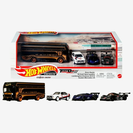Hot Wheels Premium Collector Display Set: 3 Toy Cars & 1 Team Transport Truck (Styles May Vary)