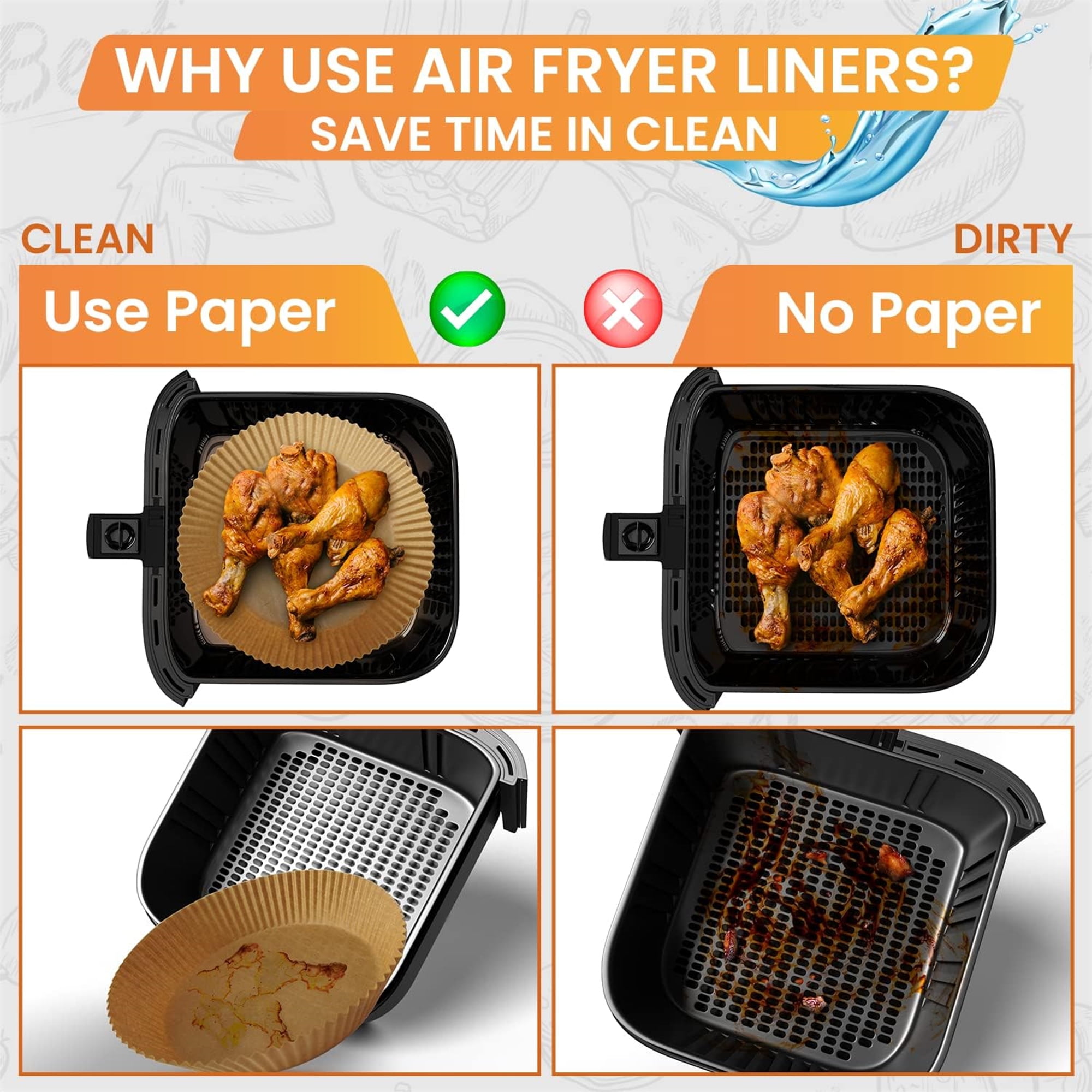 M Buder Non-Stick Disposable Air Fryer Liner Parchment Paper, Round, 6.3 in, 2-5 Qt, 100 Pieces