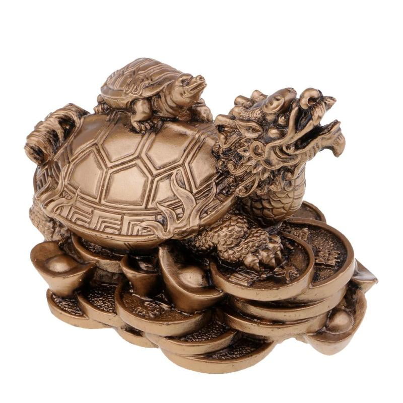 MagiDeal Wealth &Money Dragon Tortoise Statue Figurine Good Lucky Home/Car Decor Golden 