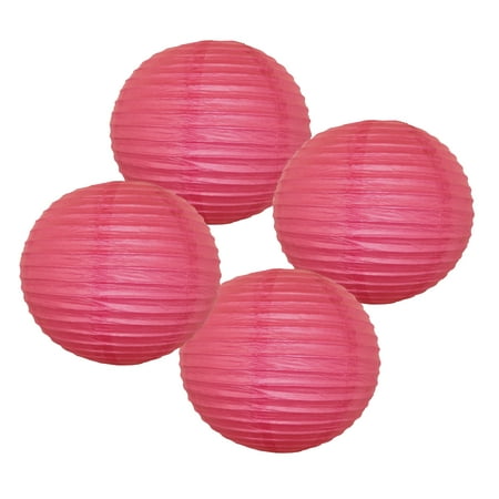 Just Artifacts 14" Flamingo Pink Paper Lanterns (Set of 4) - Decorative Round Chinese/Japanese Paper Lanterns for Birthday Parties, Weddings, Baby Showers, and Life Celebrations!