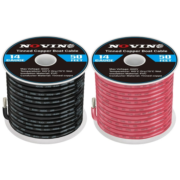 Marine Wire NOVINO 14 AWG de cobre estañado, 50 m, rojo y negro