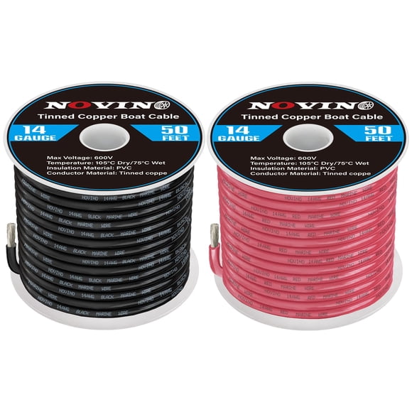 Marine Wire NOVINO 14 AWG de cobre estañado, 50 m, rojo y negro