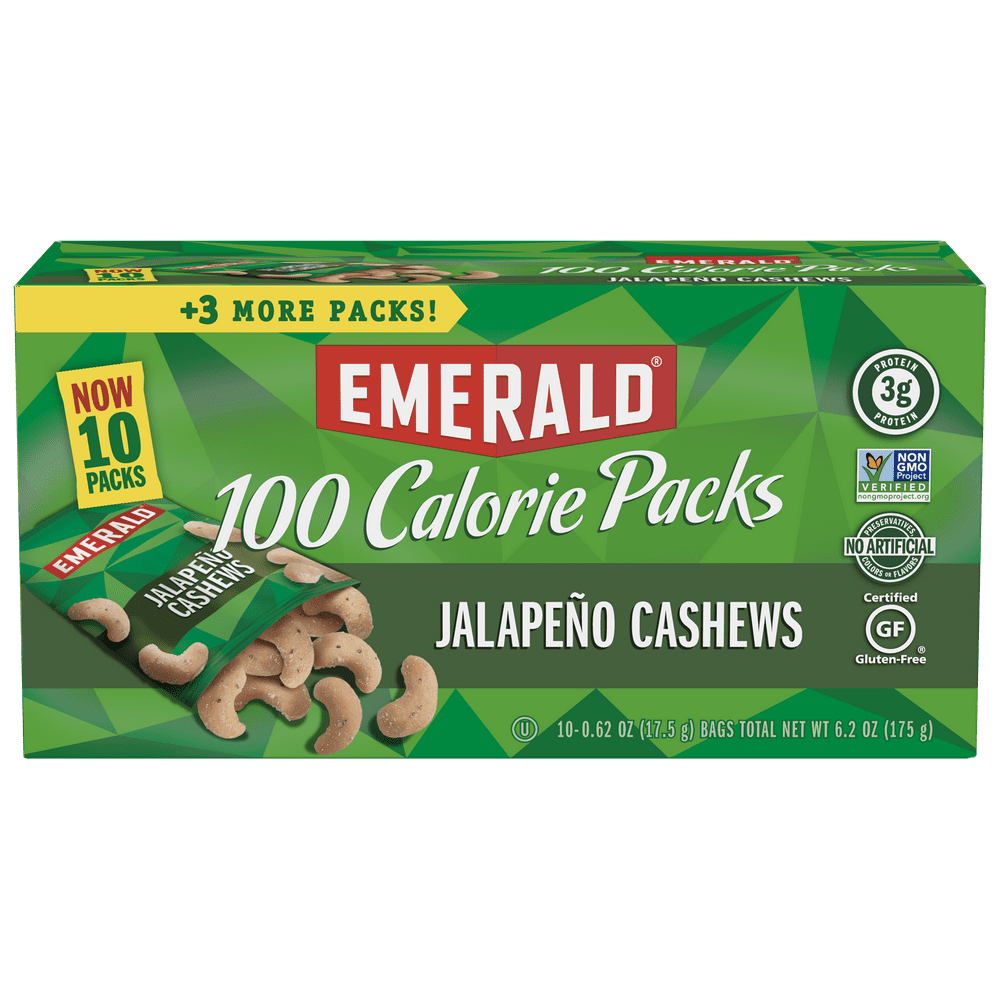 Emerald Nuts, Jalapeno Cashews 100 Calorie Packs, 0.62 Oz, 10 Ct