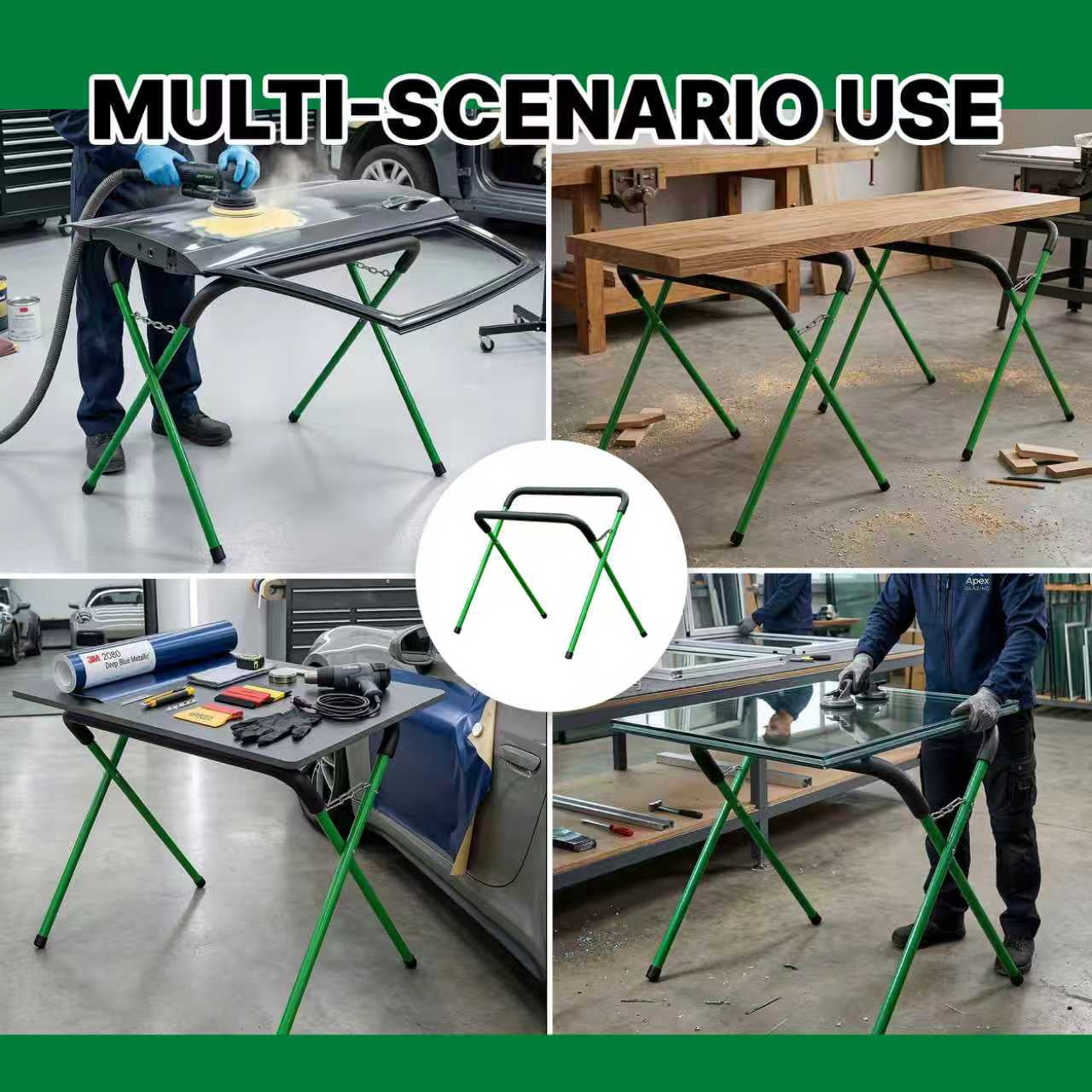 LAUCO Portable Workbench Folding Stand, 500 Pound Capacity Foldable Portable Work Stand , Heavy-Duty Bumper Stand for Garage and Shop (2 Green)