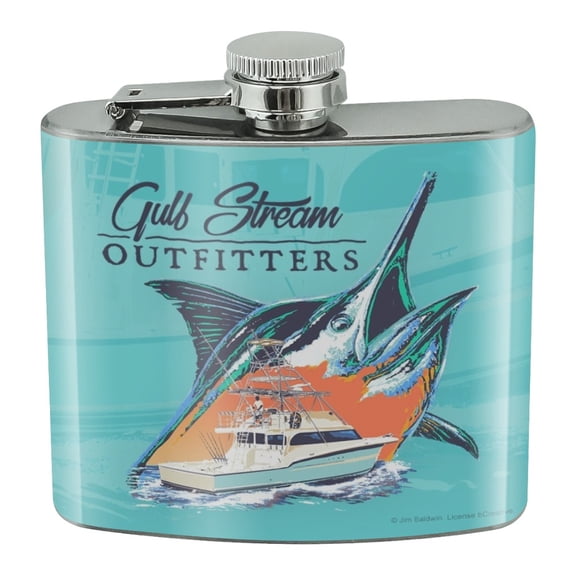 Gulf Stream Marlin Ocean Game Fishing Charter Boat Stainless Steel 5oz Hip Drink Kidney Flask