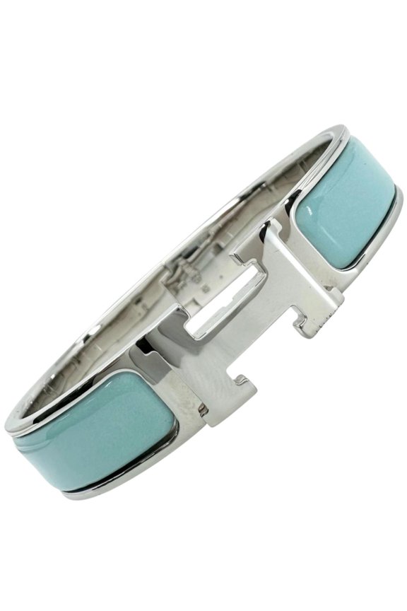Pre-Owned HERMES Click H Bangle, Enamel Plated, Light Blue Silver, Women's