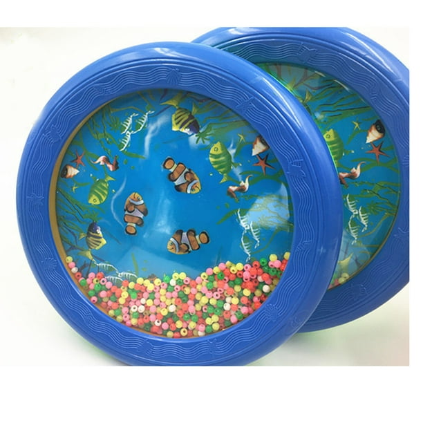 Ocean Drum Wave Bead Drum Gentle Sea Sound Music Gift Musical Educational  Sea Sound Drum Tool for Kid Child Baby (Blue)