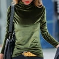 thumbnail image 4 of Puntoco Tops Blouses for women Clearance Velvet Tops for Women Long Sleeve Half High Collar Neck Shirts Casual Tunic Blouse Loose Shirt Army Green 4(S), 4 of 7