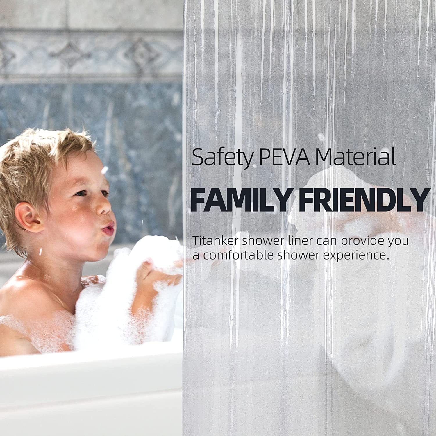 Moopom Clear Shower Curtain Liner, PEVA 72 x 72 Lightweight Waterproof Shower Curtains for Bathroom with Magnets and Rustproof Grommets