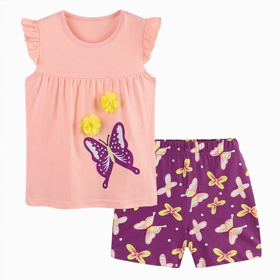 UngA Toddler Girl Summer Short Outfit Sets 2T 3T 4T 5T Cotton Sleeveless Tops Tees Shorts Little Girls Clothing Set 3-4 Years,Pink