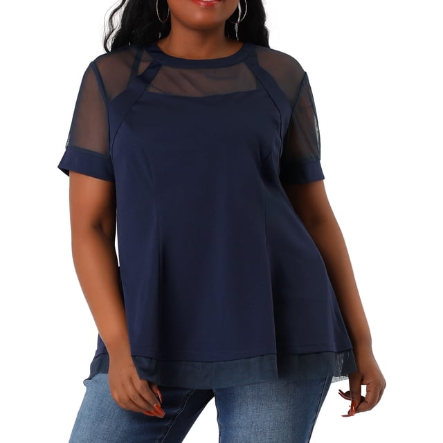 BluTop De Encaje Con Cuello Redondo TalGrande PaMujer Azul marino 4X