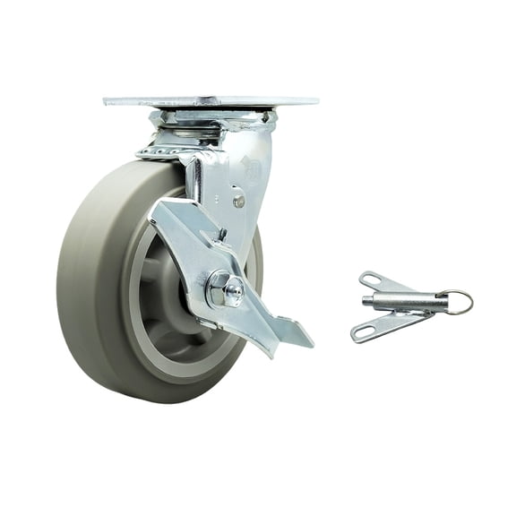 6 Inch SS TPR Flat Tread Swivel Caster with Delrin Bearing and Brake/Swivel Lock