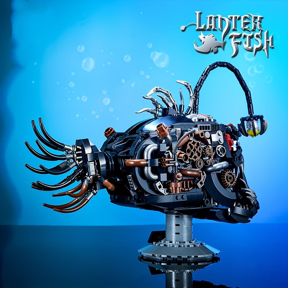 1038 PCS Angler Fish Building Model Kit with LED Light, Deep Sea Creature Mechanical Display Lamp, Ocean Themed Collectible Building Set for Adults, Creative Desk Decor Gift for Marine Enthusiasts