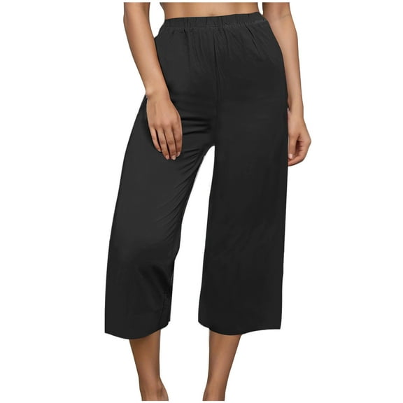 ZZwxWA Running Pants for Women, Wide Leg Pants for Women Casual Summer Elastic High Waist Beach Cropped Pants Loose Trousers Athletic Cropped Pants for Women
