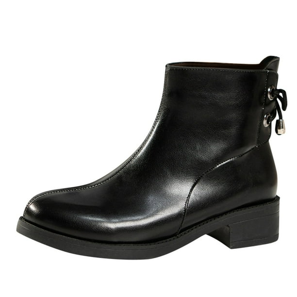 NECHOLOGY Botas Mujer Zapatos Botines para mujer Botines de moda Otoño Invierno para mujer, punta redonda, tacón medio, cremallera lateral, encaje trasero, estilo informal negro sólido (Black, 7)