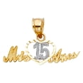 thumbnail image 2 of 14K Two Tone Gold Sweet 15 Years Quinceanera Heart Mis 15 Anos Charm Pendant with 1.2mm Figaro 3+1 Chain Necklace - 14", 2 of 8