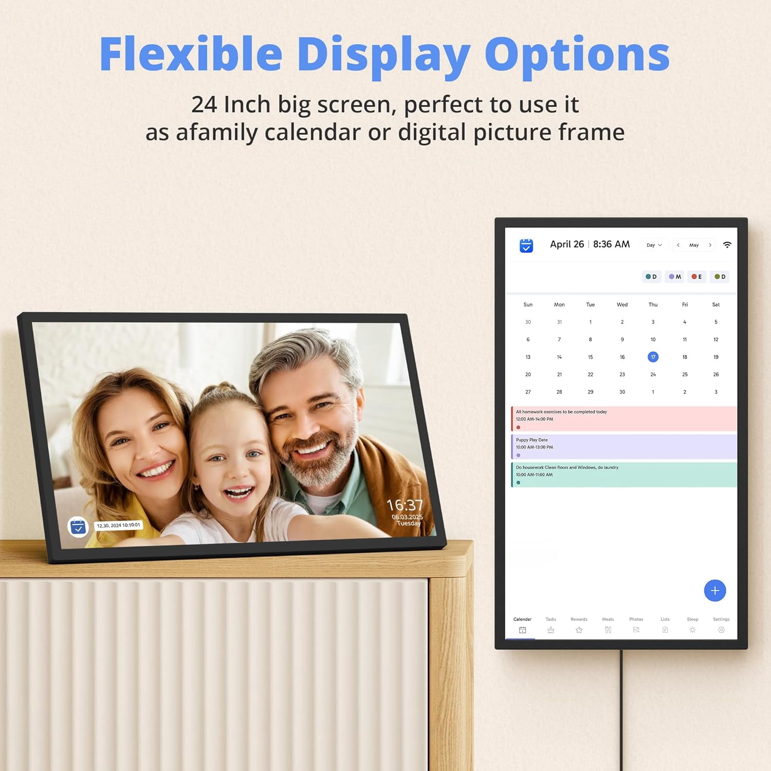 24 inch Digital Calendar Chore Chart – Interactive Touchscreen，Hearth Display Desk Digital Calendar Seamless Scheduling - Black